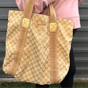 Gucci GG Supreme Canvas Fabric Gold/Pink Tote